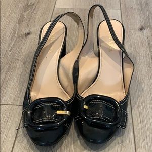 Black Prada Slingback Heels w White Stitching